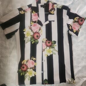 PacSun Black and White Striped Floral Shirt